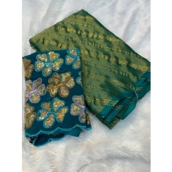 Women's Chiffon Printed Saree With Unstitched Blouse (Green, 5-5 Mtrs)