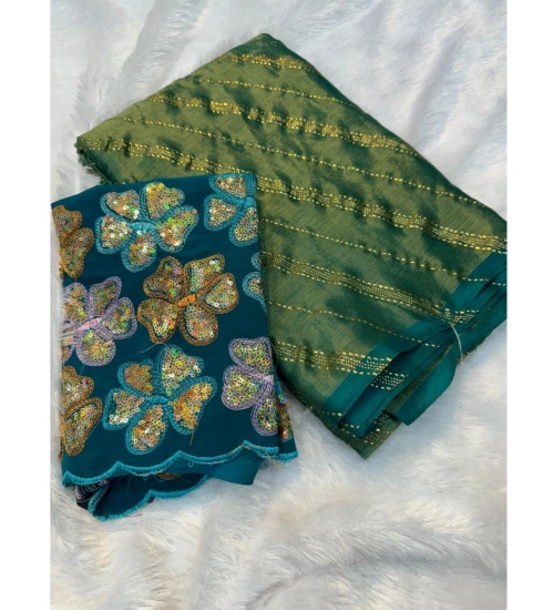 Women's Chiffon Printed Saree With Unstitched Blouse (Green, 5-5 Mtrs)