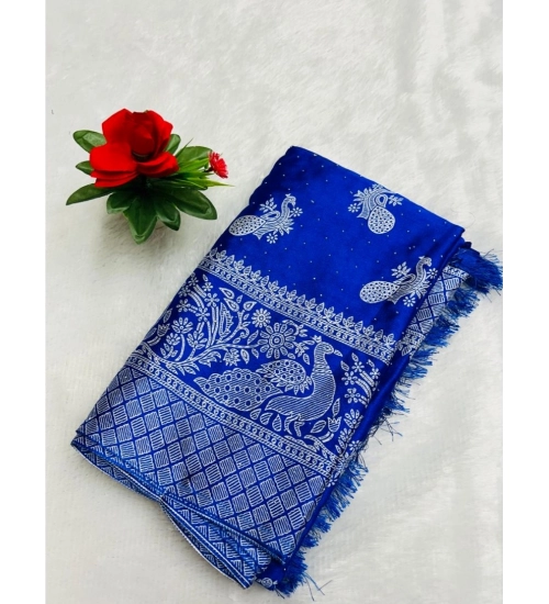 Women's Chiffon Printed Saree With Unstitched Blouse (Blue, 5-5 Mtrs)