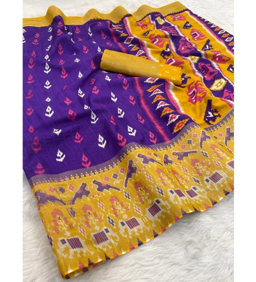 Women's Silk Blend Printed Saree With Unstitched Blouse (Purple, 5-5 Mtrs)