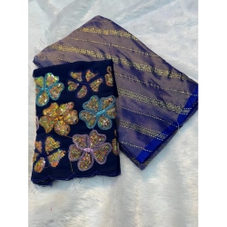 Women's Chiffon Printed Saree With Unstitched Blouse (Dark Blue, 5-5 Mtrs)