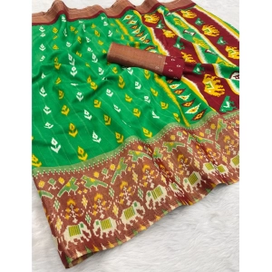Generic Women's Silk Blend Printed Saree With Unstitched Blouse (Green, 5-5 Mtrs)