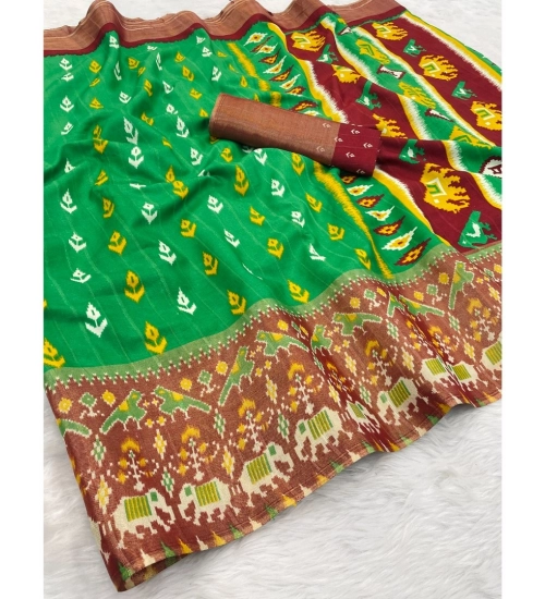 Women's Silk Blend Printed Saree With Unstitched Blouse (Green, 5-5 Mtrs)