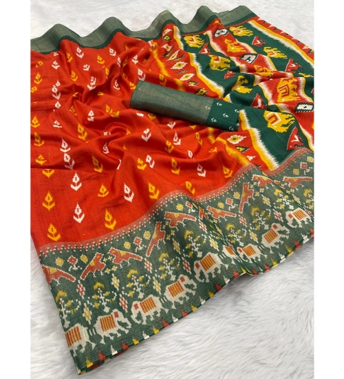 Women's Silk Blend Printed Saree With Unstitched Blouse (Red, 5-5 Mtrs)