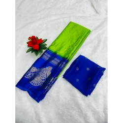 Women's Chiffon Printed Saree With Unstitched Blouse (Green, 5-5 Mtrs)