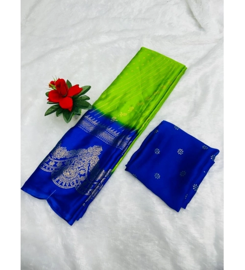 Women's Chiffon Printed Saree With Unstitched Blouse (Green, 5-5 Mtrs)