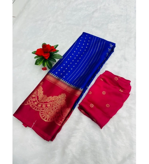 Women's Chiffon Printed Saree With Unstitched Blouse (Blue, 5-5 Mtrs)