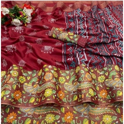 Women's Silk Blend Printed Saree With Unstitched Blouse (Red, 5-5 Mtrs)