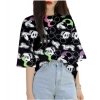 Dropship Women's Lycra Printed Round Neck Short Sleeve T-Shirt (Black)