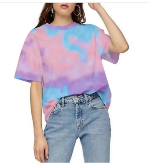 Women's Lycra Printed Round Neck Short Sleeve T-Shirt (Multicolor)