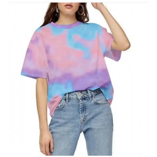 Dropship Women's Lycra Printed Round Neck Short Sleeve T-Shirt (Multicolor)