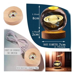 Generic Wood 3D Saturn Crystal Ball Lamp Lamp with USB Powered (Transparent)