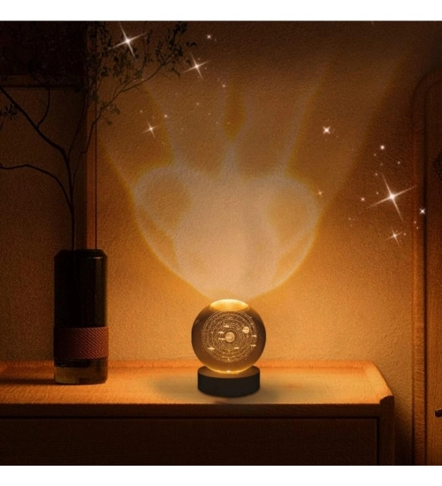 Wood 3D Galaxy Crystal Ball Night Lamp Colorful LED Wooden for Solar System (Transparent)