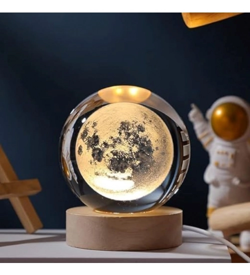 Wood 3D Moon Crystal Ball Night Lamp Colorful LED Wooden for Moon (Transparent)