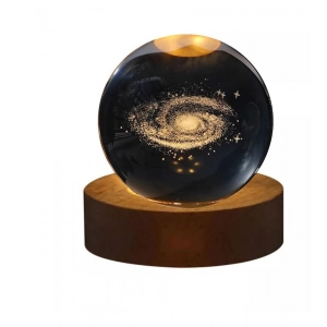 Generic Wood 3D Galaxy Crystal Ball Night Lamp LED Wooden for Galaxy Warm White (Transparent)