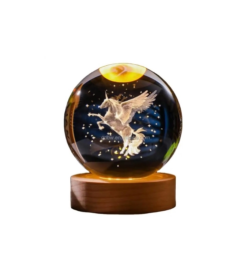 Wood 3D Unicorn Crystal Ball Lamp (Transparent)