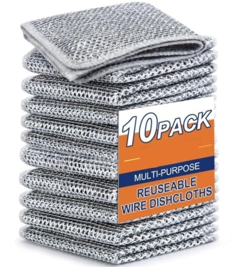 Polyester Two Layer Non Scratch Dish Wash Cloth Pack of 10 (Multicolor)