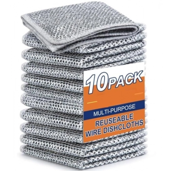 Dropship Polyester Two Layer Non Scratch Dish Wash Cloth Pack of 10 (Multicolor)