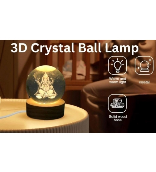Wood Lord Ganesh Ji Crystal Ball Night Light (Transparent)