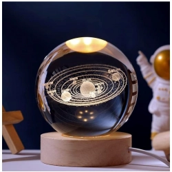 Wood 3D Galaxy Crystal Ball Night Lamp Colorful LED Wooden for Solar System (Transparent)