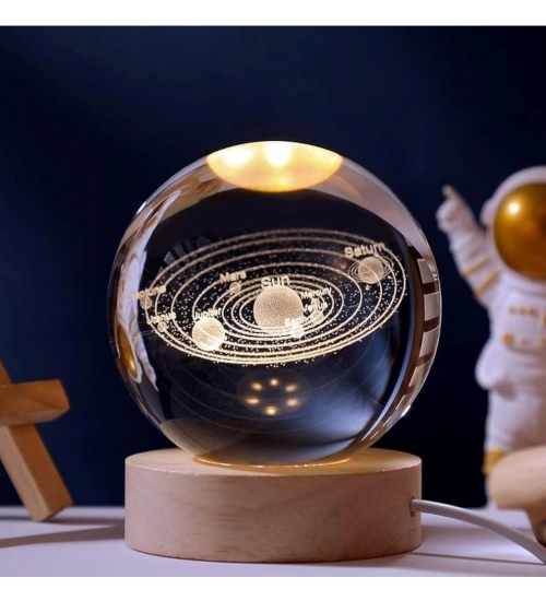 Wood 3D Galaxy Crystal Ball Night Lamp Colorful LED Wooden for Solar System (Transparent)
