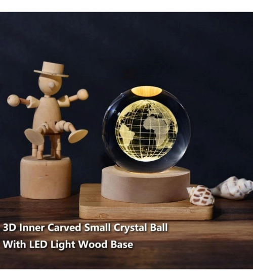 Wood 3D Galaxy Crystal Ball Night Lamp Colorful LED Wooden for Earth (Transparent)