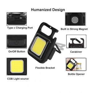Generic Metal COB Keychain Light,Rechargeable Led Small Flashlight 500 Lumens Brigh Pack of 1 (Black)