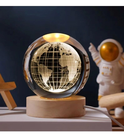 Wood 3D Galaxy Crystal Ball Night Lamp Colorful LED Wooden for Earth (Transparent)