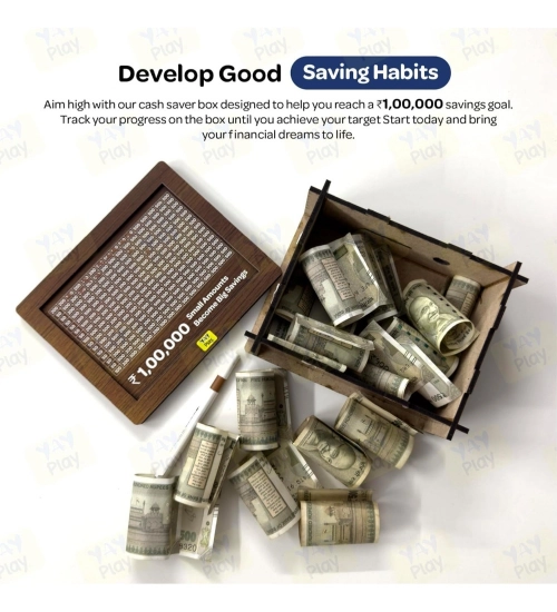 Wood Piggy Bank Wooden Coin Box with Carved Design for Kids (Brown)