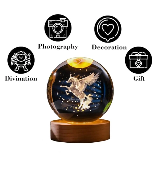 Wood 3D Unicorn Crystal Ball Lamp (Transparent)