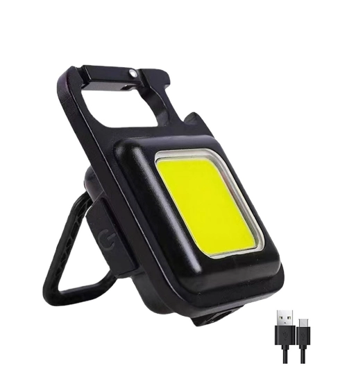 Metal COB Keychain Light,Rechargeable Led Small Flashlight 500 Lumens Brigh Pack of 1 (Black)