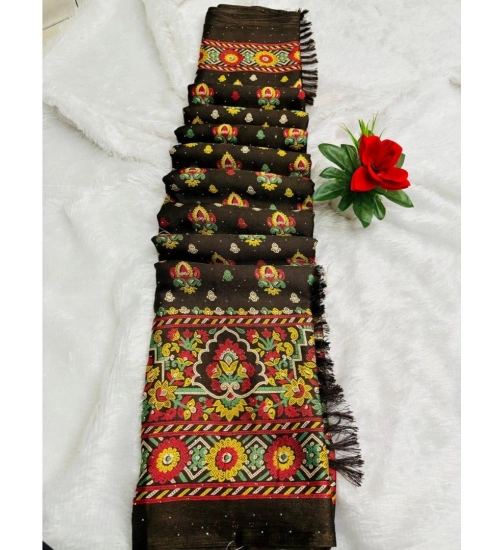 Women's Chiffon Printed Saree With Unstitched Blouse (Mehendi, 5-5 Mtrs)