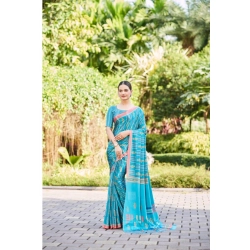 Women's Crepe Printed Saree With Unstitched Blouse (Dark Blue, 5-5 Mtrs)