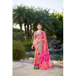 Women's Crepe Printed Saree With Unstitched Blouse (Pink, 5-5 Mtrs)
