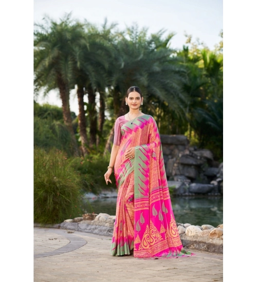Women's Crepe Printed Saree With Unstitched Blouse (Pink, 5-5 Mtrs)