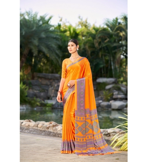 Women's Crepe Printed Saree With Unstitched Blouse (Orange, 5-5 Mtrs)