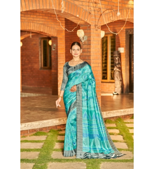 Women's Crepe Printed Saree With Unstitched Blouse (Light Blue, 5-5 Mtrs)