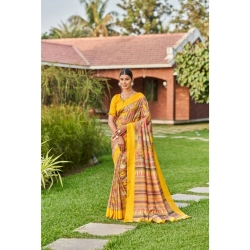Women's Crepe Printed Saree With Unstitched Blouse (Mustard, 5-5 Mtrs)