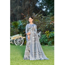 Women's Crepe Printed Saree With Unstitched Blouse (Grey, 5-5 Mtrs)