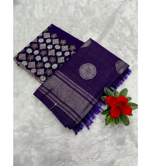 Women's Georgette Printed Saree With Unstitched Blouse (Purple, 5-5 Mtrs)