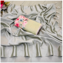 Women's Satin Solid Saree With Unstitched Blouse (Offwhite, 5-5 Mtrs)