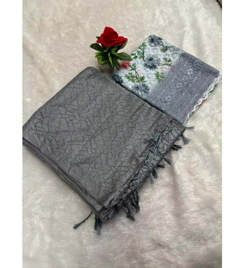 Women's Georgette Embellished Saree With Unstitched Blouse (Grey, 5-5 Mtrs)