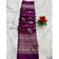 Women's Chiffon Printed Saree With Unstitched Blouse (Wine, 5-5 Mtrs)