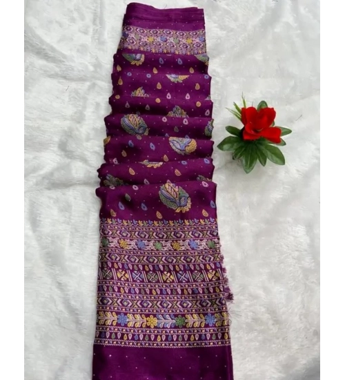 Women's Chiffon Printed Saree With Unstitched Blouse (Wine, 5-5 Mtrs)