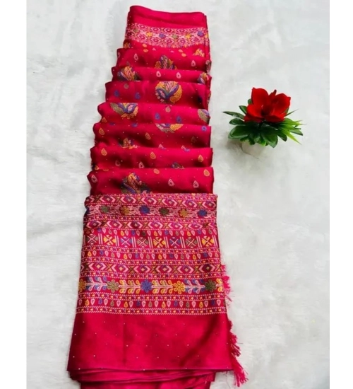 Women's Chiffon Printed Saree With Unstitched Blouse (Pink, 5-5 Mtrs)