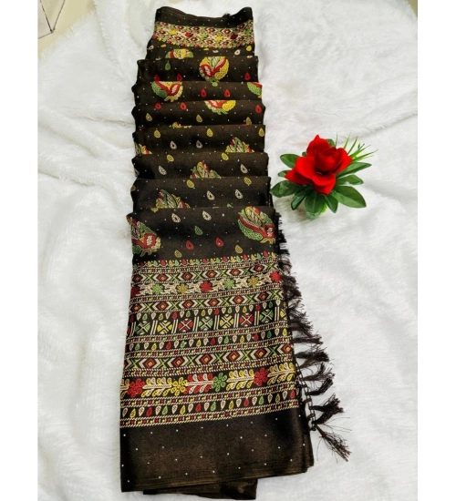 Women's Chiffon Printed Saree With Unstitched Blouse (Mehendi, 5-5 Mtrs)