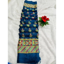 Women's Silk Blend Printed Saree With Unstitched Blouse (Navy, 5-5 Mtrs)