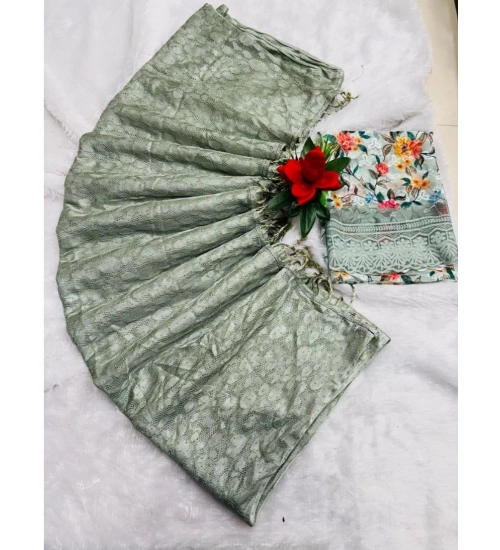 Women's Georgette Embellished Saree With Unstitched Blouse (Lightgreen, 5-5 Mtrs)