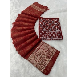 Women's Georgette Printed Saree With Unstitched Blouse (Orange, 5-5 Mtrs)