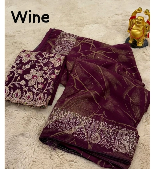 Women's Georgette Printed Saree With Unstitched Blouse (Magenta, 5-5 Mtrs)